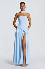 Valentina - Backless Split Dress – Light Blue | The Bellemont Sisters Australia