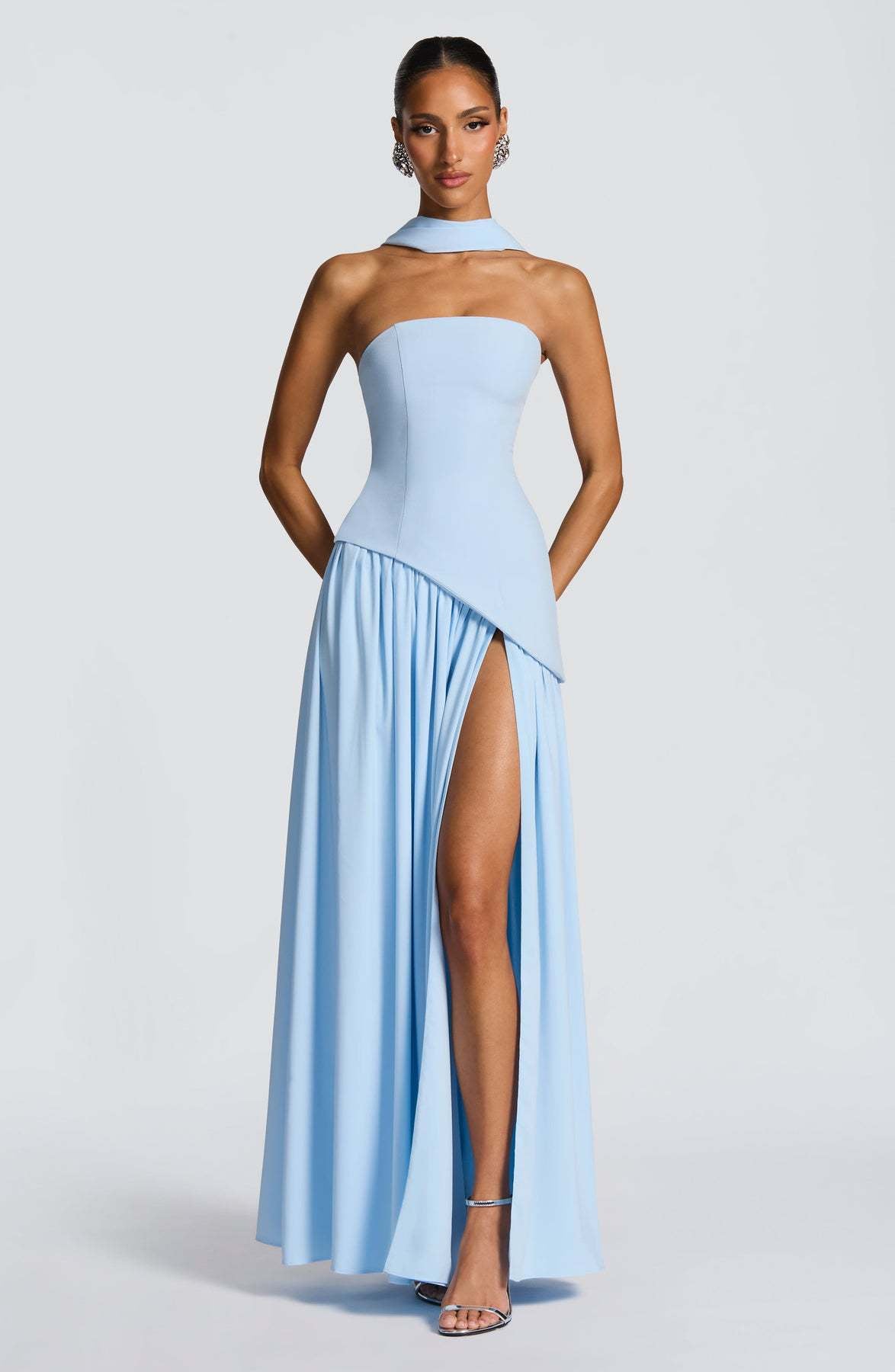 Valentina - Backless Split Dress – Light Blue | The Bellemont Sisters Australia