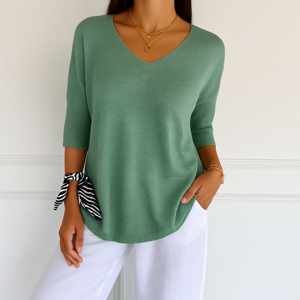 Clara | Women V Neck Short Sleeve Sweater – Light Green | The Bellemont Sisters Australia