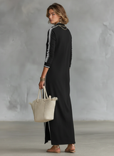 Women's Minimalist White-trimmed Button-down Collar Sweatshirt Maxi Dress | The Bellemont Sisters Australia