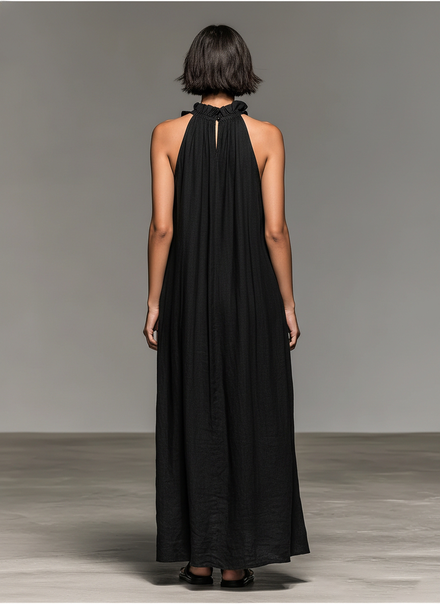 Women's Minimalist Linen-blend Sleeveless Maxi Dress With Ruffle Details | The Bellemont Sisters Australia
