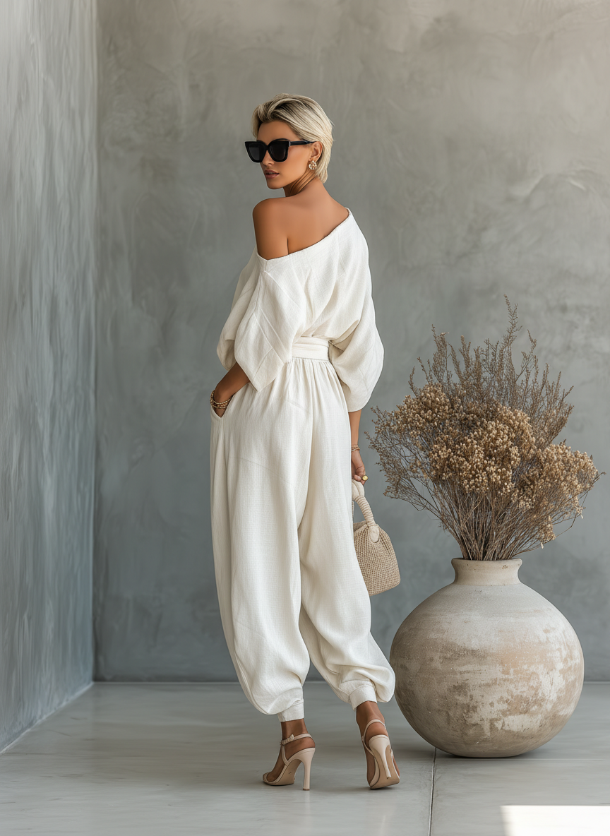 Lisa | Soft Off-Shoulder Top and Tapered Pants Set | The Bellemont Sisters Australia