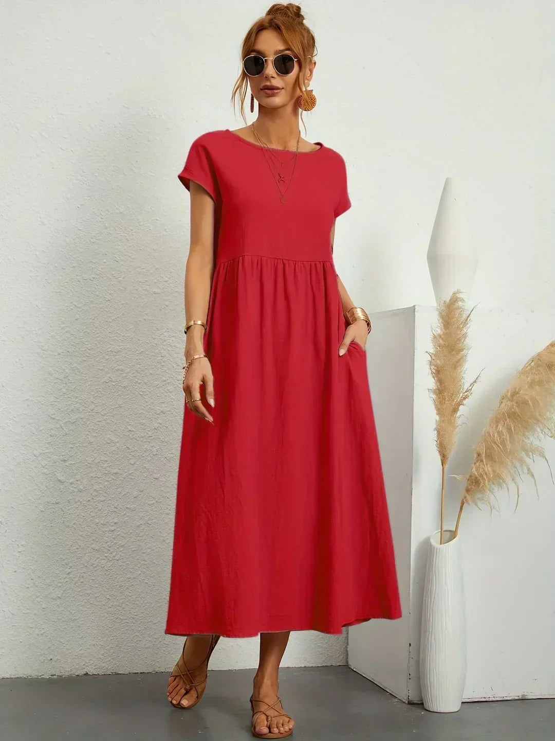 Ursina™ | Fluid Midi Dress – Red | The Bellemont Sisters Australia
