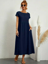 Ursina™ | Fluid Midi Dress – Navy Blue | The Bellemont Sisters Australia