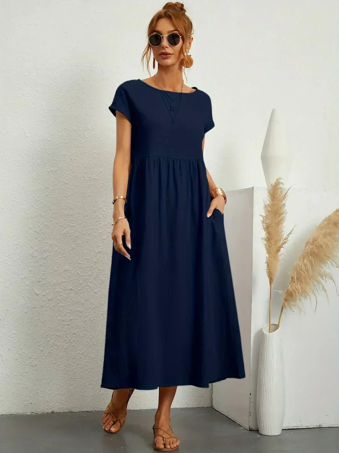 Ursina™ | Fluid Midi Dress – Navy Blue | The Bellemont Sisters Australia