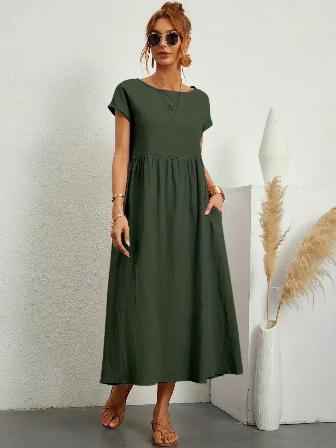 Ursina™ | Fluid Midi Dress – Militari Green | The Bellemont Sisters Australia