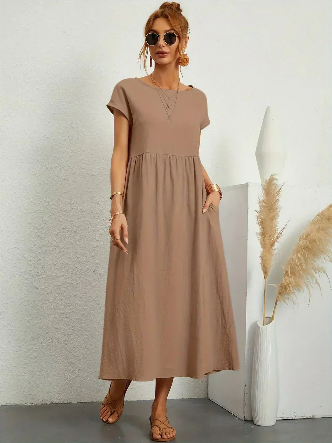 Ursina™ | Fluid Midi Dress – Brown | The Bellemont Sisters Australia