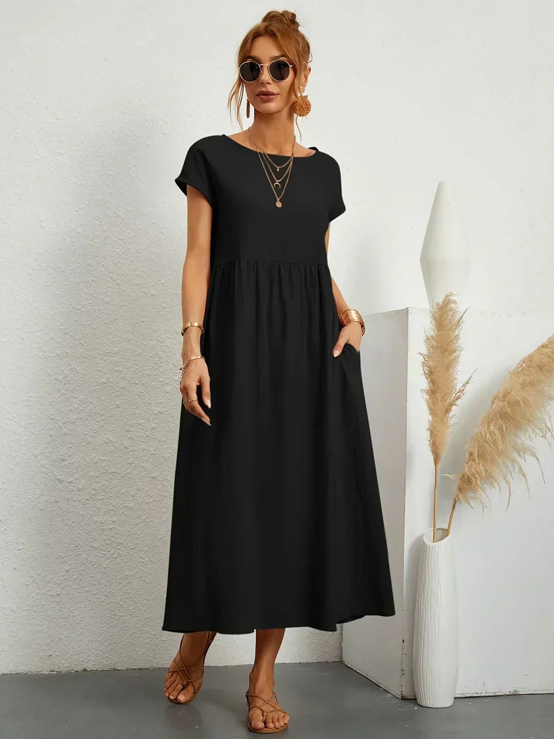 Ursina™ | Fluid Midi Dress – Black | The Bellemont Sisters Australia