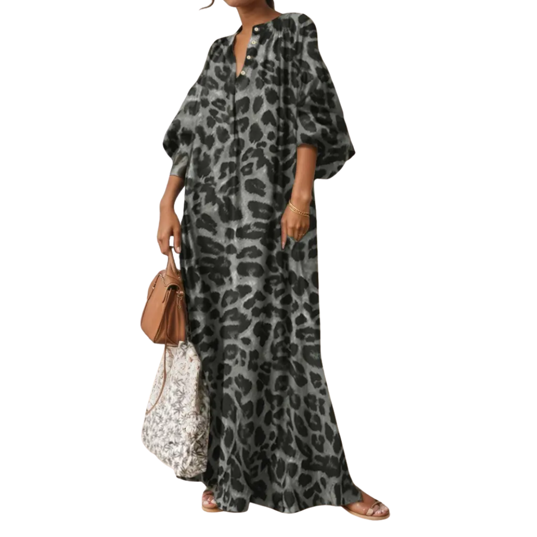 WILDA™ – Boho Puff Sleeve Leopard Maxi Dress – Multicolor2 | The Bellemont Sisters Australia