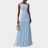 Rowina | Sleeveless Dress With Flowing Pleats – Light Blue | The Bellemont Sisters Australia