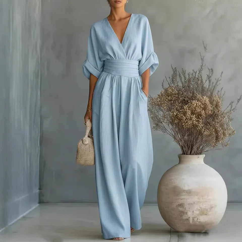 Fontella™ Elegant Jumpsuit – Light Blue | The Bellemont Sisters Australia