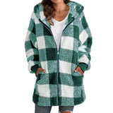 Arabella - Plaid Fleece Long Sleeve Hooded Coat – Light green | The Bellemont Sisters Australia