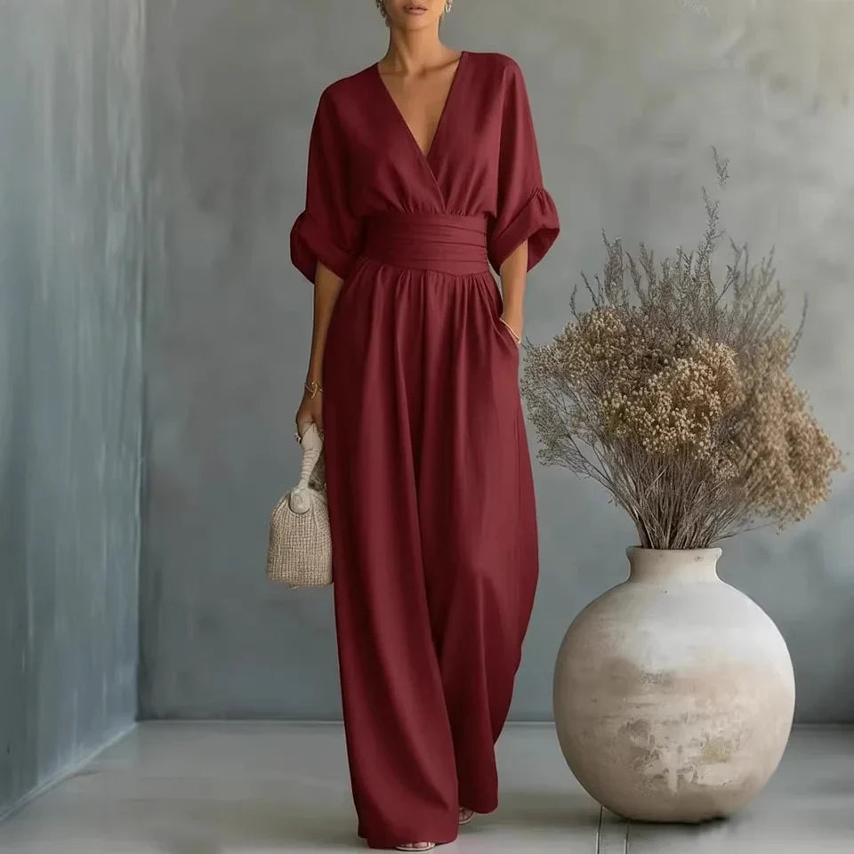 Fontella™ Elegant Jumpsuit – Burgundy | The Bellemont Sisters Australia