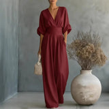 Fontella™ Elegant Jumpsuit – Burgundy | The Bellemont Sisters Australia