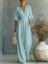 Fontella™ Elegant Jumpsuit – Sky Blue | The Bellemont Sisters Australia