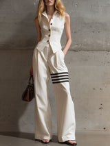Eli | Vest & Contrast Stripe Wide Leg Pants 2Pcs Set – Off-White | The Bellemont Sisters Australia