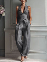 Button-Front Two-Piece Set – Grey | The Bellemont Sisters Australia