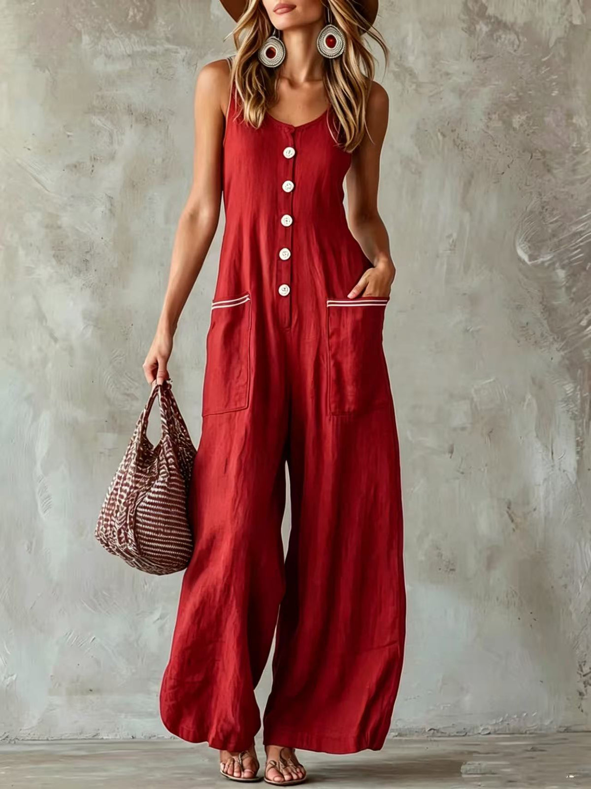 Nova | Summer Button Jumpsuit – Red | The Bellemont Sisters Australia