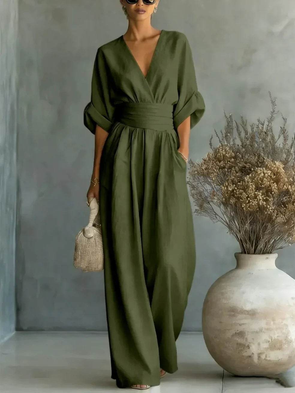 Fontella™ Elegant Jumpsuit – Army Green | The Bellemont Sisters Australia