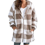 Arabella - Plaid Fleece Long Sleeve Hooded Coat – Khaki | The Bellemont Sisters Australia