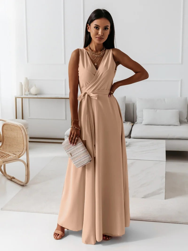 Hailey | Women Wedding Guest Elegant Wrap Maxi Dress – Khaki | The Bellemont Sisters Australia
