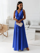 Hailey | Women Wedding Guest Elegant Wrap Maxi Dress – Blue | The Bellemont Sisters Australia