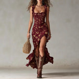 Zara | Bohemian Floral Ruched Maxi Dress with Side Slit – Burgundy | The Bellemont Sisters Australia