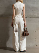 Eli | Vest & Contrast Stripe Wide Leg Pants 2Pcs Set | The Bellemont Sisters Australia