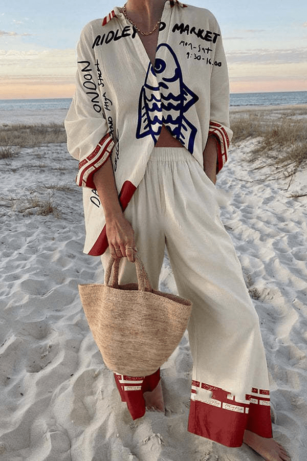 Linda | Elegant Printed Loose Fit Two Piece Summer Set – Style 1 | The Bellemont Sisters Australia