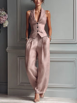 Button-Front Two-Piece Set – Pink | The Bellemont Sisters Australia