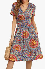 V Neck A Line Mid Calf Dress Women Casual – Multicolor | The Bellemont Sisters Australia