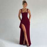 MARILYN™ - Elegant Formal Slip Maxi Dress with Open Back – Claret | The Bellemont Sisters Australia