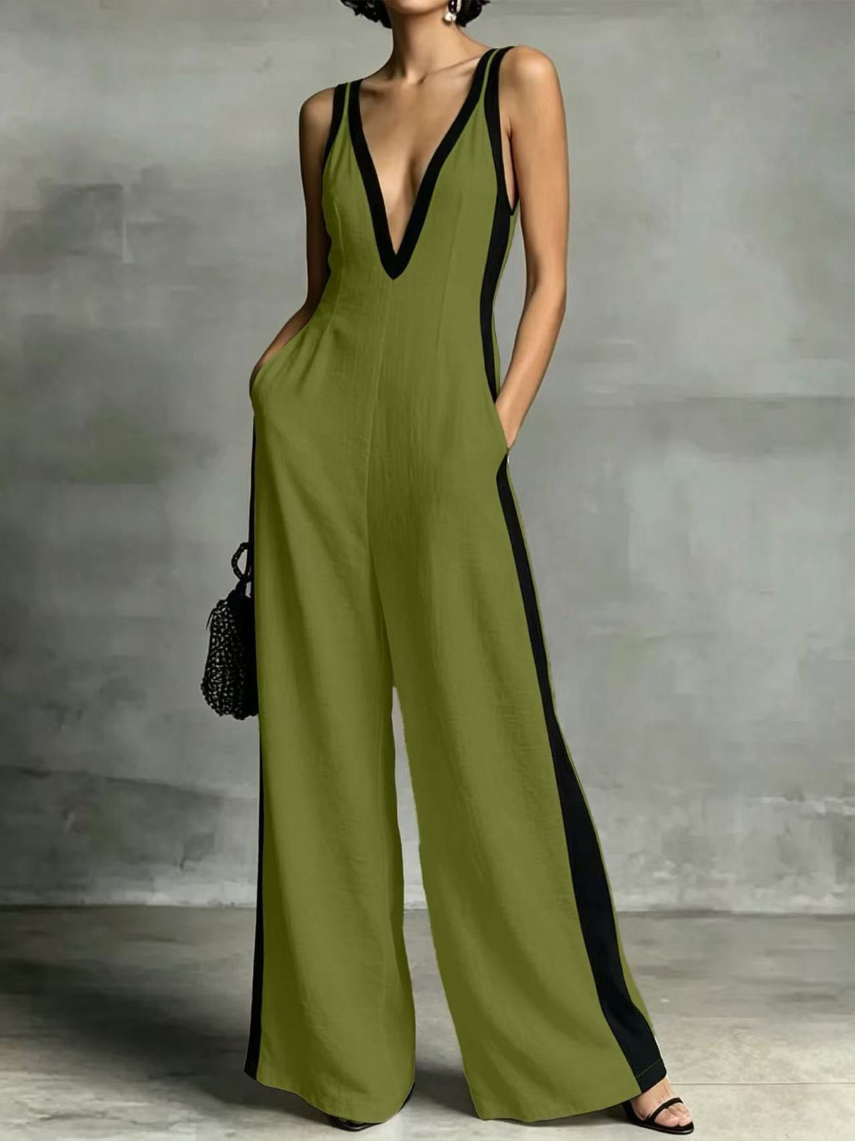 Luna |  Side Stripe Jumpsuit – Olive Green | The Bellemont Sisters Australia
