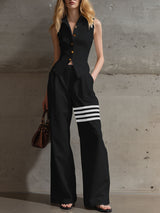 Eli | Vest & Contrast Stripe Wide Leg Pants 2Pcs Set – Black | The Bellemont Sisters Australia
