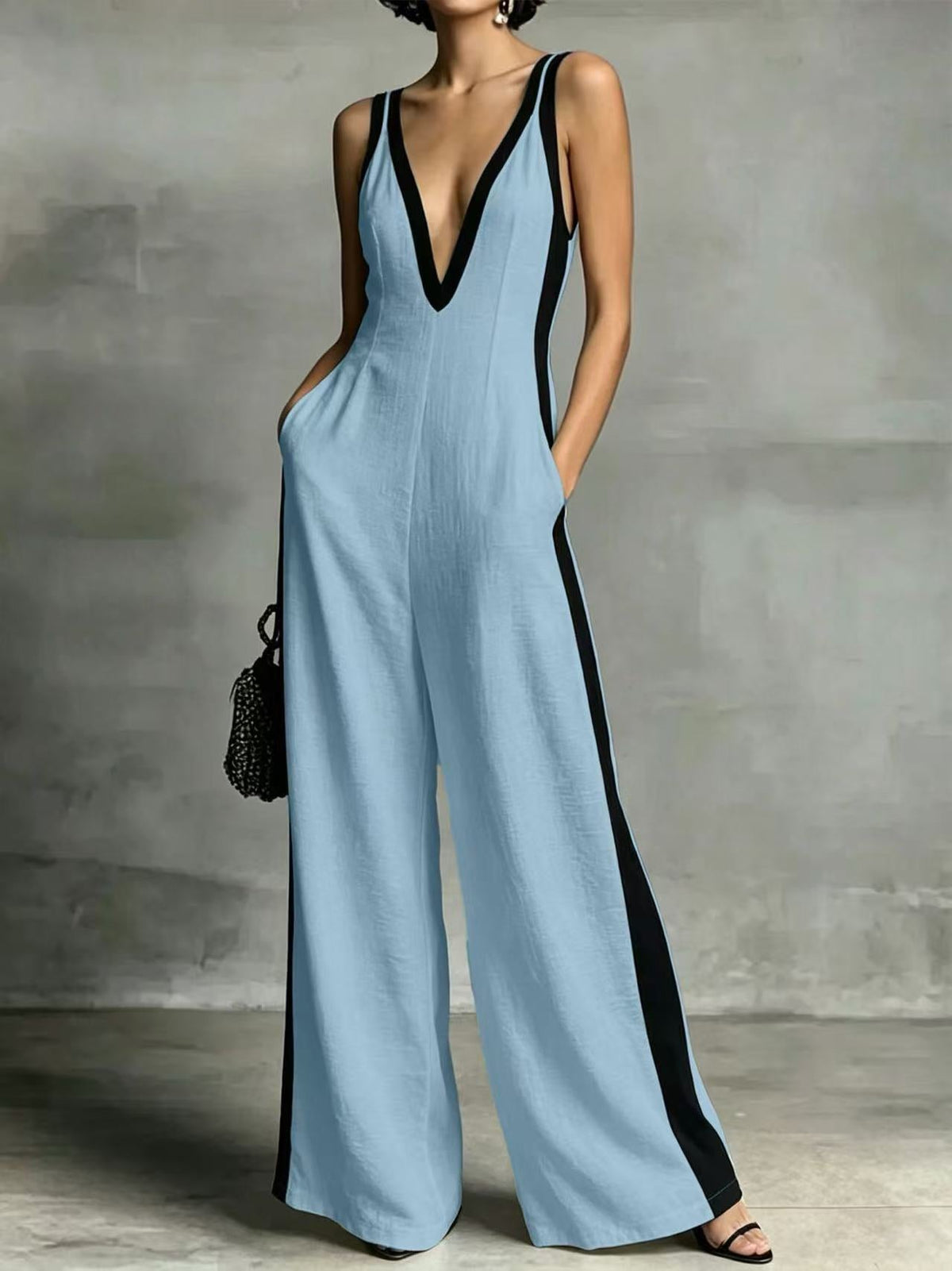 Luna |  Side Stripe Jumpsuit – light blue | The Bellemont Sisters Australia