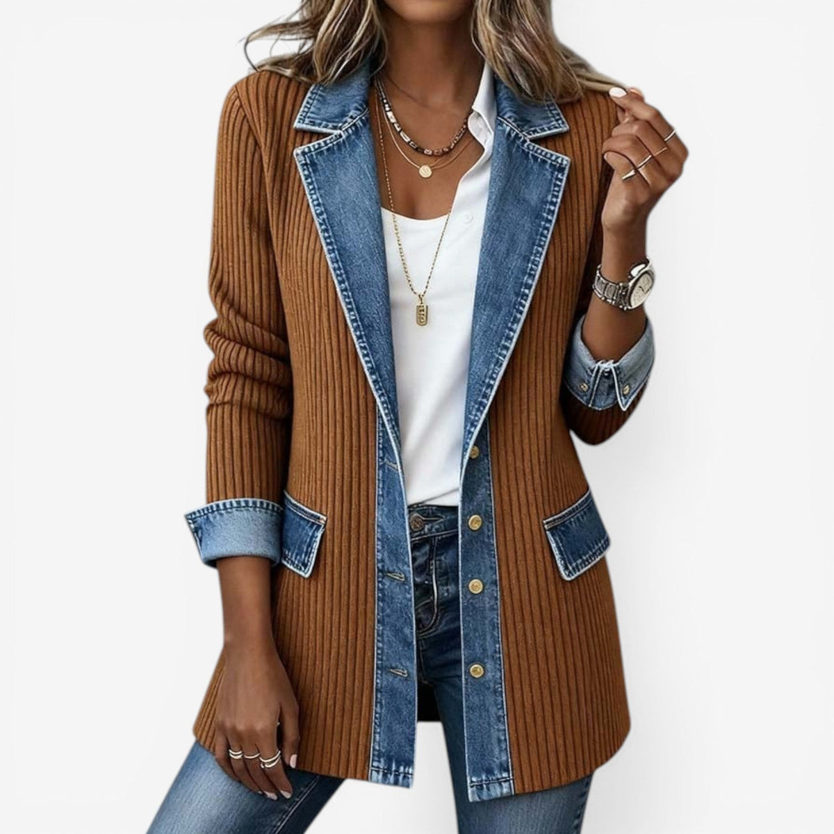 Emilia™ - Blazer in blended denim – Persimmons | The Bellemont Sisters Australia