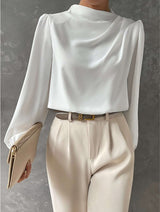 Madison | Women Elegant Relaxed Fit Long Sleeve Blouse – White | The Bellemont Sisters Australia