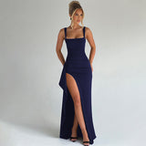 MARILYN™ - Elegant Formal Slip Maxi Dress with Open Back – Navy Blue | The Bellemont Sisters Australia