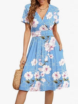 V Neck A Line Mid Calf Dress Women Casual – Blue | The Bellemont Sisters Australia