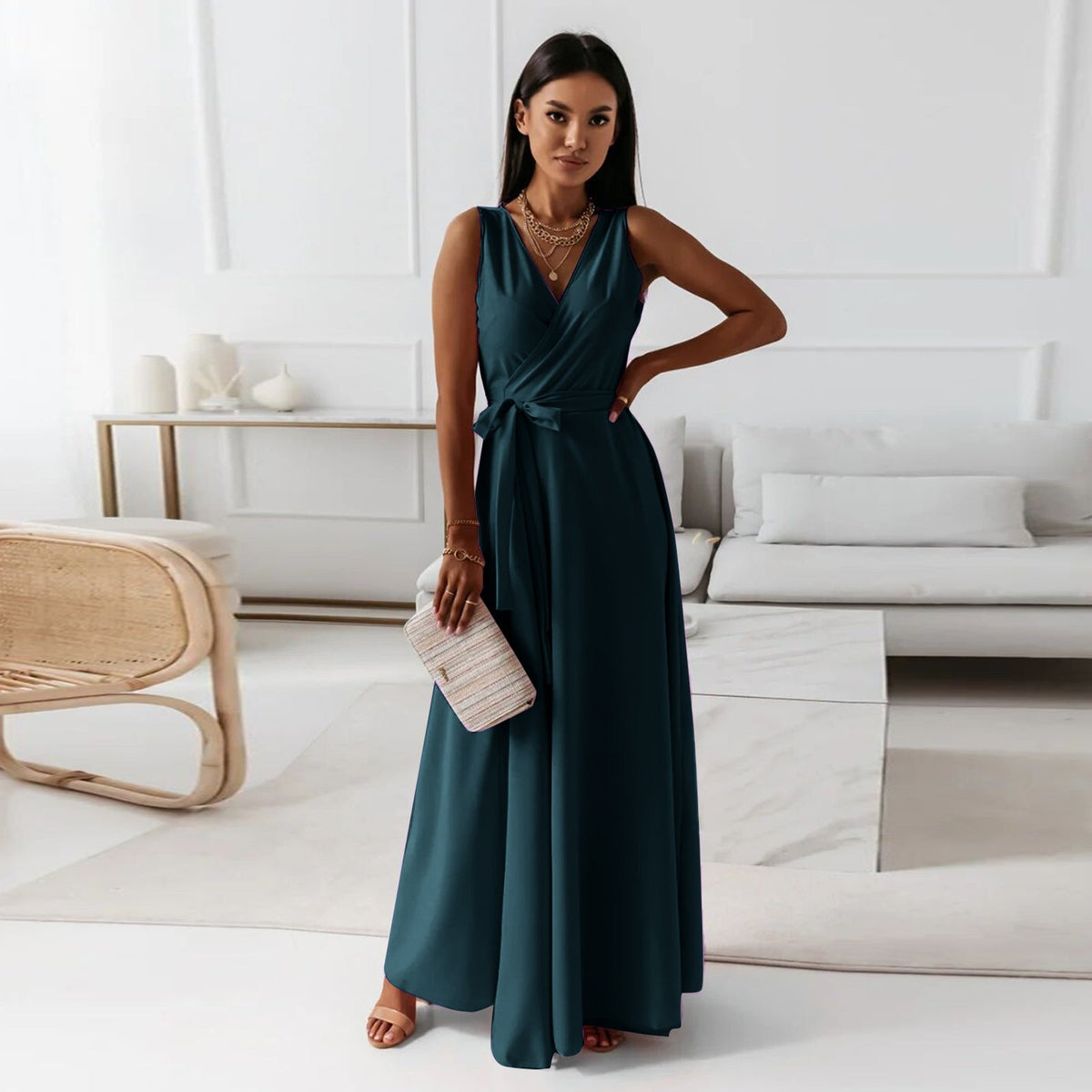 Hailey | Women Wedding Guest Elegant Wrap Maxi Dress – Dark Green | The Bellemont Sisters Australia