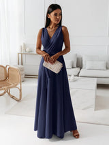 Hailey | Women Wedding Guest Elegant Wrap Maxi Dress – Navy Blue | The Bellemont Sisters Australia