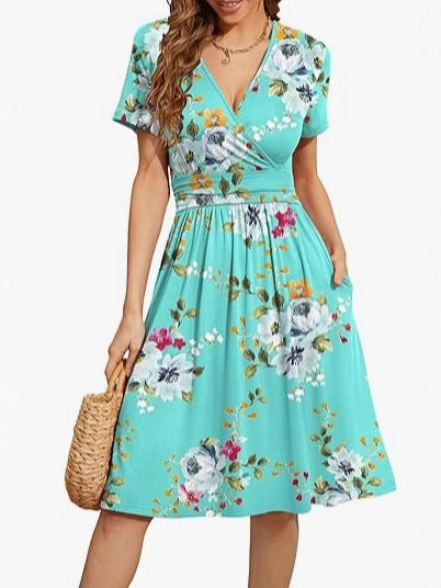 V Neck A Line Mid Calf Dress Women Casual – Green | The Bellemont Sisters Australia