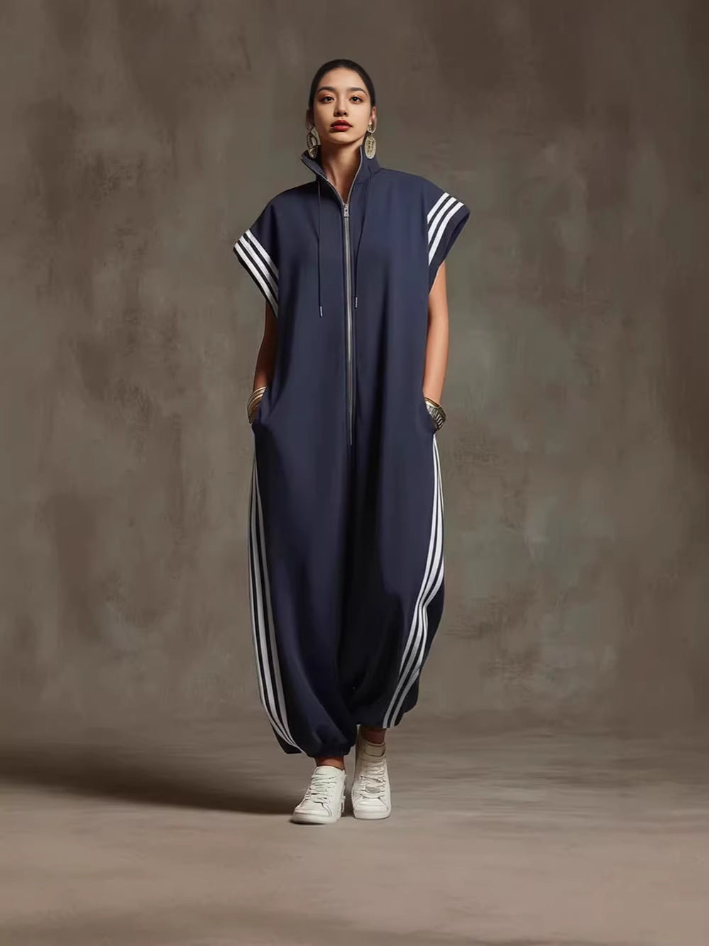 Bridgette | Zipper Neck Jumpsuit – Dark Blue | The Bellemont Sisters Australia