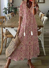 Sofia | Boho Vintage Summer Maxi Dress – Red | The Bellemont Sisters Australia