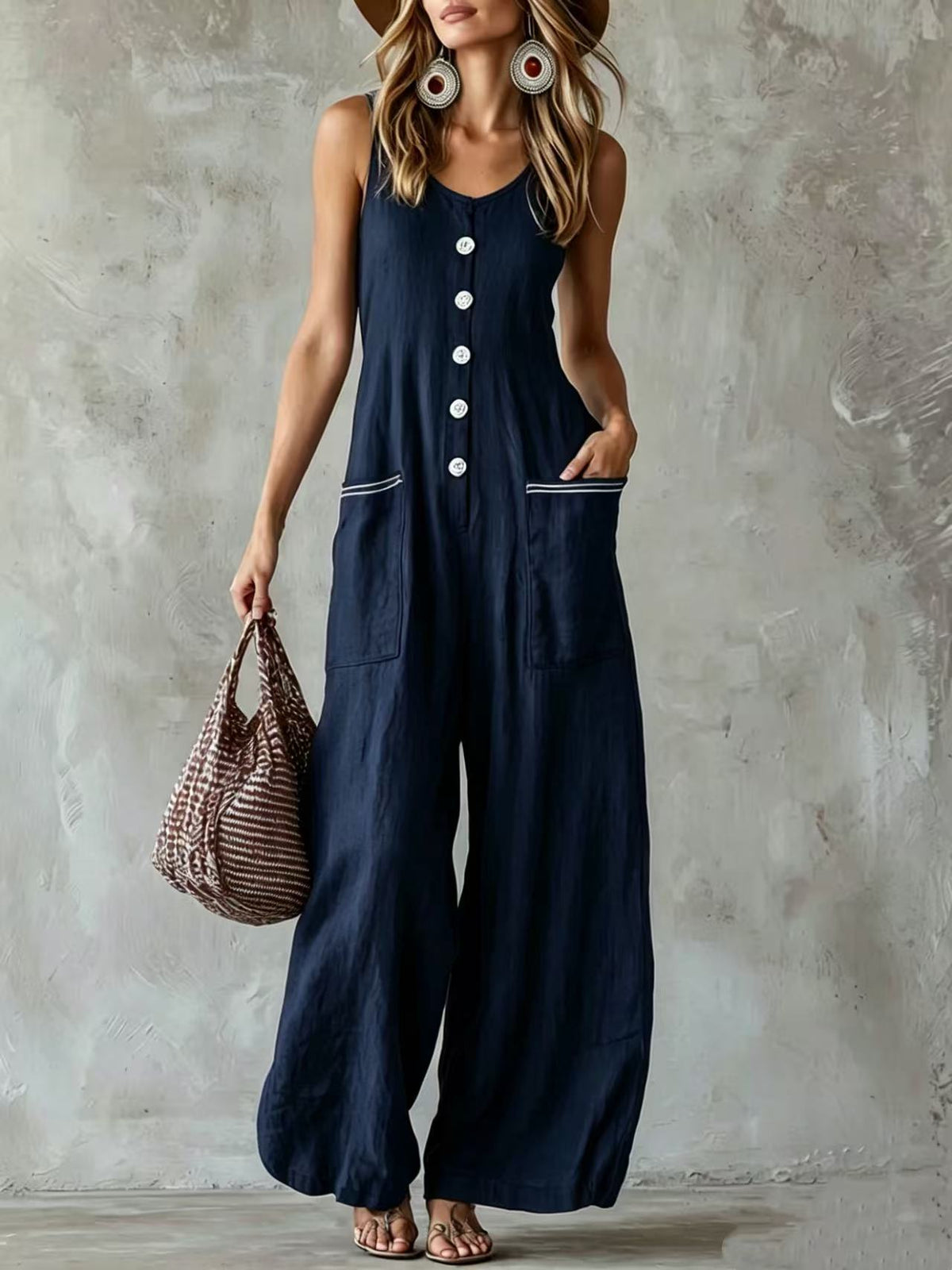 Nova | Summer Button Jumpsuit – Navy blue | The Bellemont Sisters Australia