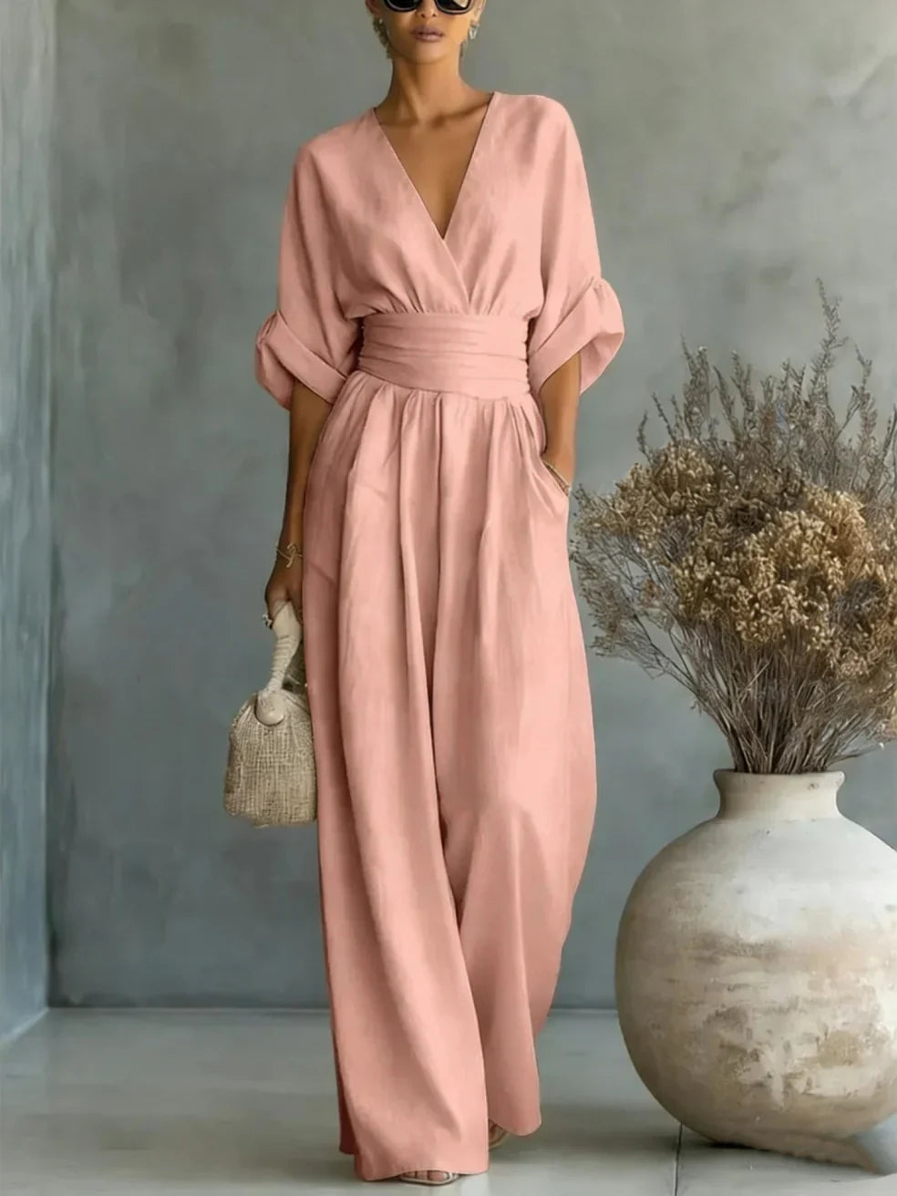 Fontella™ Elegant Jumpsuit – Light Pink | The Bellemont Sisters Australia