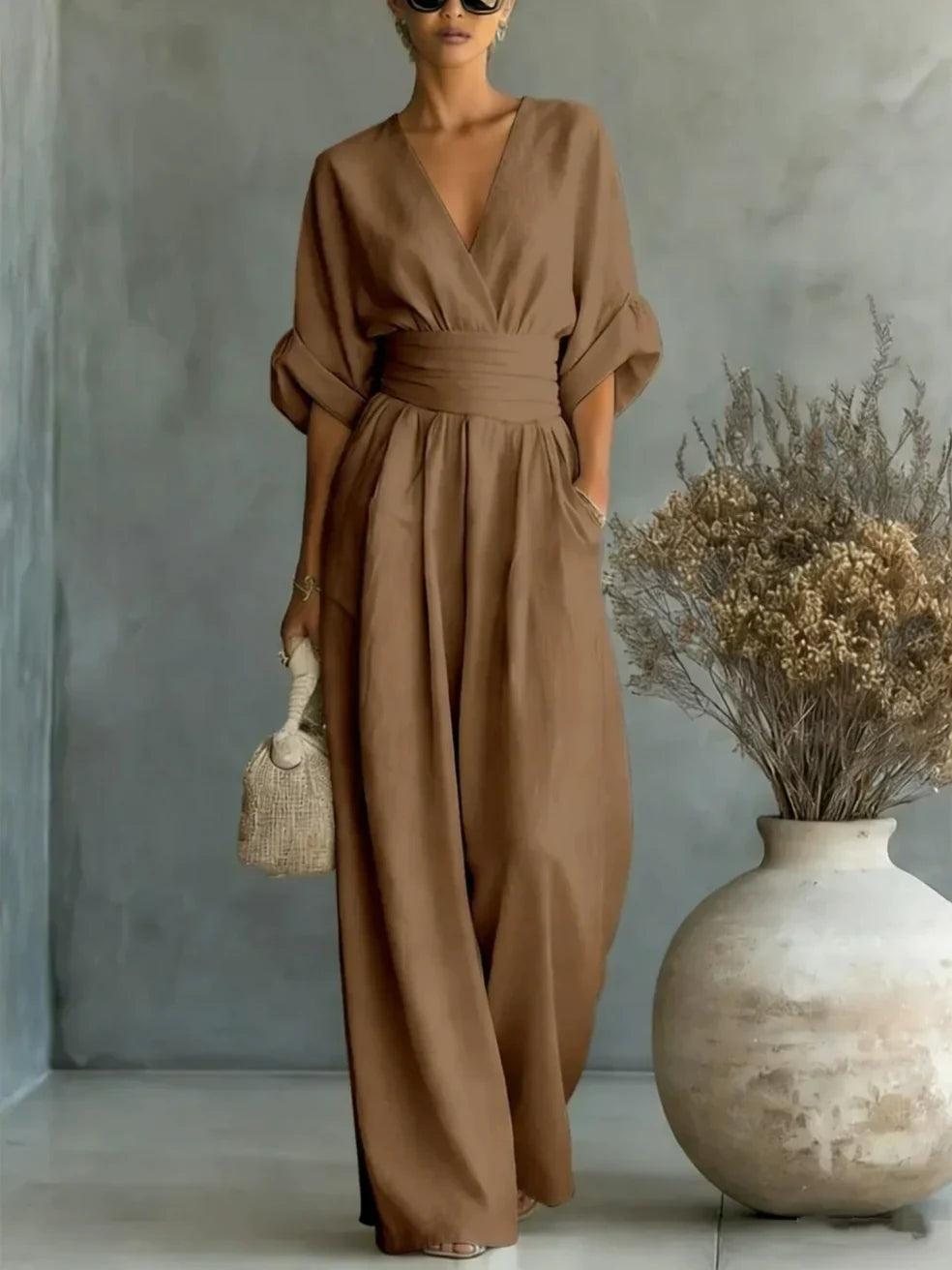 Fontella™ Elegant Jumpsuit – Brown | The Bellemont Sisters Australia