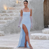 MARILYN™ - Elegant Formal Slip Maxi Dress with Open Back – Blue | The Bellemont Sisters Australia