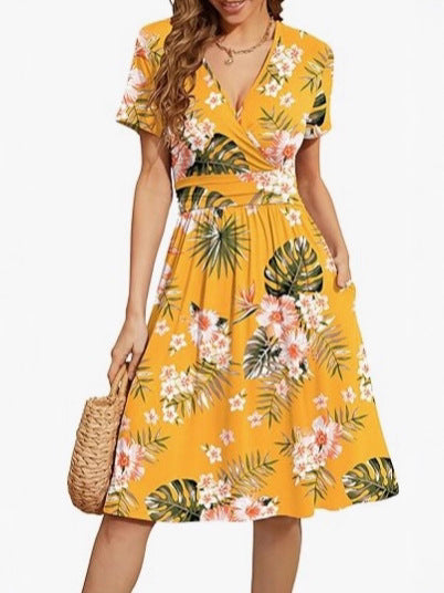 V Neck A Line Mid Calf Dress Women Casual – Yellow | The Bellemont Sisters Australia