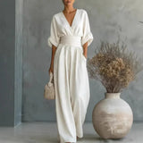 Fontella™ Elegant Jumpsuit – White | The Bellemont Sisters Australia